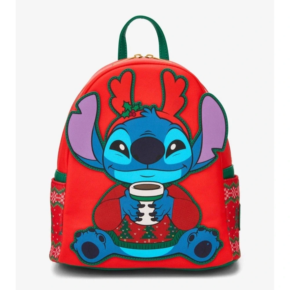 NEW 2025! Disney Loungefly Stitch Holiday Sweater‎ Hot Coco Mini Backpack